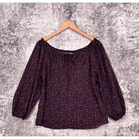 Alice + Olivia Blouse Small Womens Silk Red Purple Geometric Tie Front - Picture 1 of 8